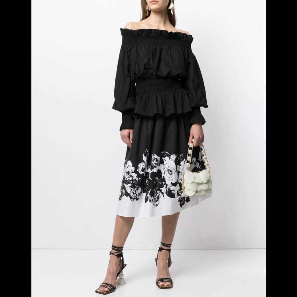 Adam Lippes Elastic waist print poplin black/white